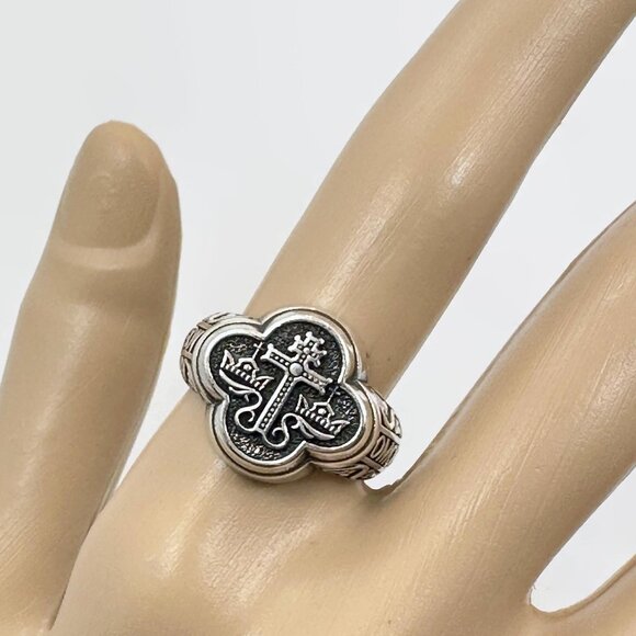 Signet Ring, Byzantine Cross, Vintage,Sterling Silver, Size 9,Greek Wedding Ring - Picture 2 of 5